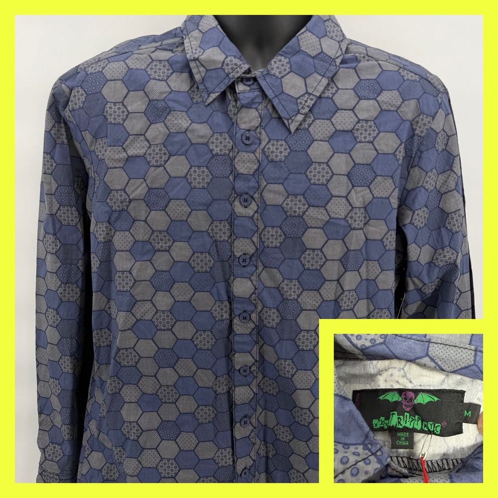 Tripp NYC Men's Medium Honeycomb Hexagon Print Button‎ Down Shirt Blue Gray NWT